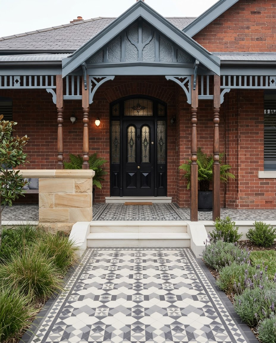 Devon tessellated tile pattern on a heritage home pathway